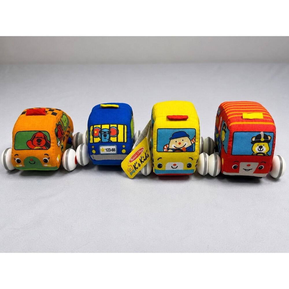 Melissa & Doug K’s Kids Soft Pull Back Vehicle Lot of 4 Plush Cars Buses